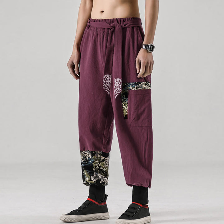 Buddha Stonesと海の波模様のレースアップメンズハーレムパンツ（ポケット付き） - image 18
