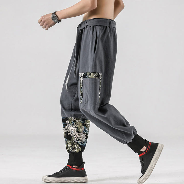 Buddha Stonesと海の波模様のレースアップメンズハーレムパンツ（ポケット付き） - image 26