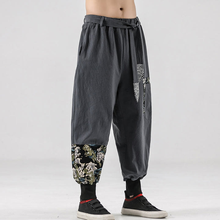 Buddha Stonesと海の波模様のレースアップメンズハーレムパンツ（ポケット付き） - image 27