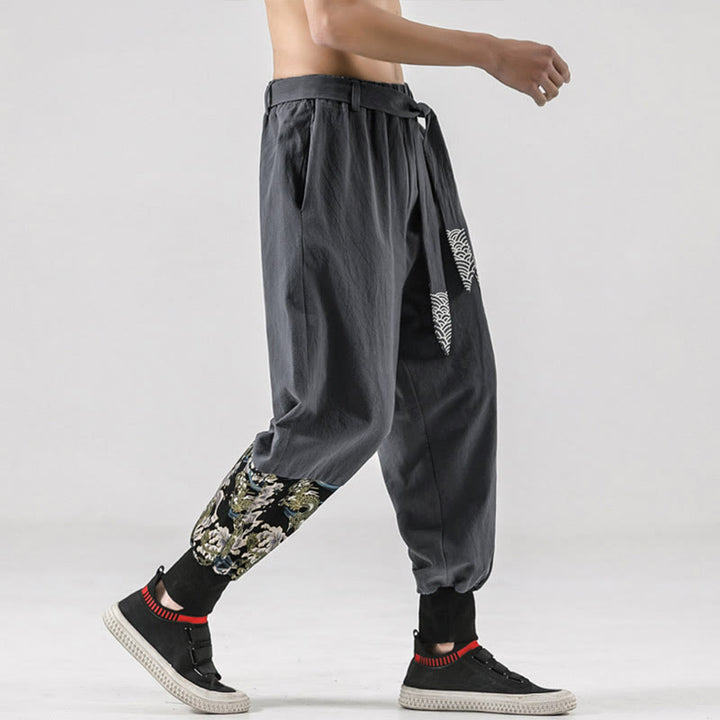 Buddha Stonesと海の波模様のレースアップメンズハーレムパンツ（ポケット付き） - image 25