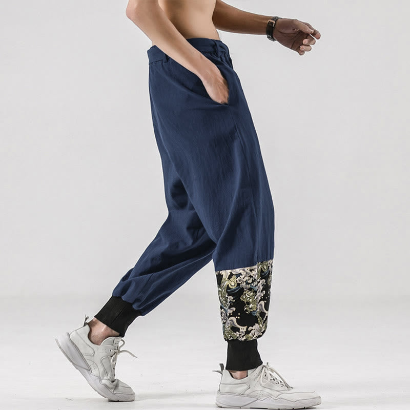 Buddha Stonesと海の波模様のレースアップメンズハーレムパンツ（ポケット付き） - image 36