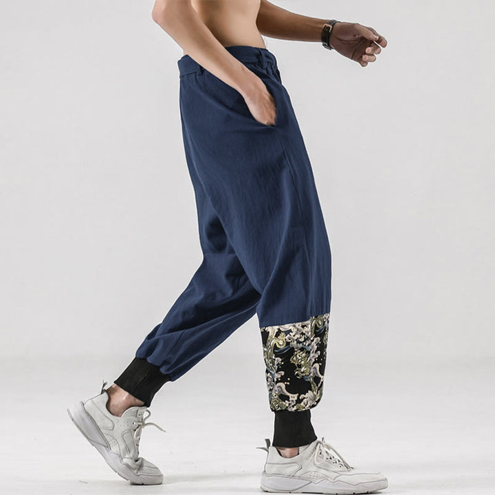 Buddha Stonesと海の波模様のレースアップメンズハーレムパンツ（ポケット付き） - image 36