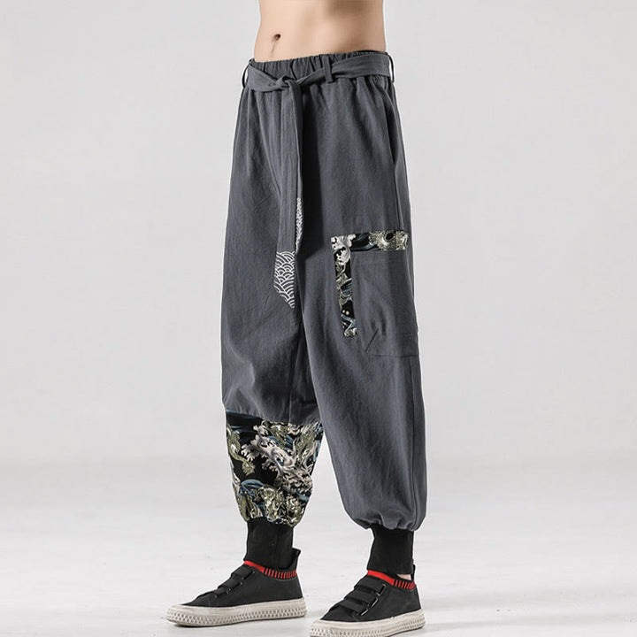 Buddha Stonesと海の波模様のレースアップメンズハーレムパンツ（ポケット付き） - image 23