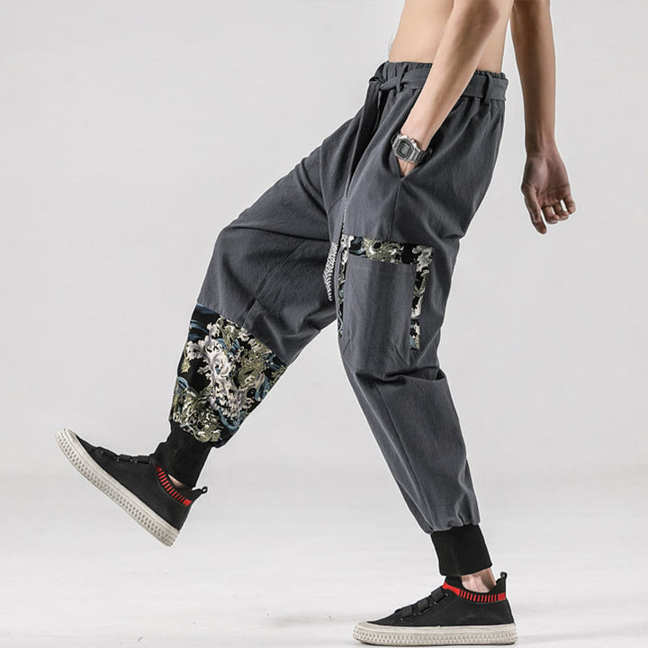 Buddha Stonesと海の波模様のレースアップメンズハーレムパンツ（ポケット付き） - image 28