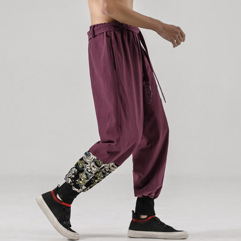 Buddha Stonesと海の波模様のレースアップメンズハーレムパンツ（ポケット付き） - image 19