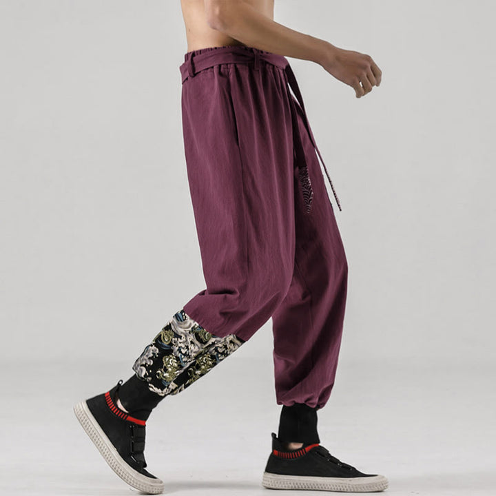 Buddha Stonesと海の波模様のレースアップメンズハーレムパンツ（ポケット付き） - image 19