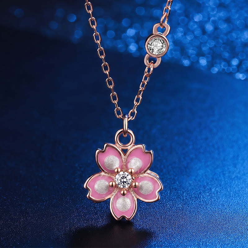 Buddha Stones925スターリングシルバー 桜の花 回転式保護ネックレスペンダント - ローズゴールドの桜 - image 0