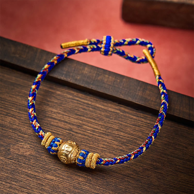 Buddha Stones 手織りストリングオーム・マニ・パドメ・フム平和ブレスレット - 青 - オーム・マニ・パドメ・フム・アクセサリー付き - image 0
