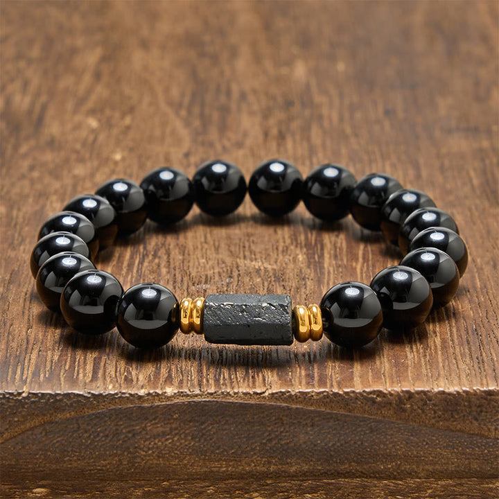 Buddha Stones ブラックオブシディアンとブラックトルマリンのプロテクションミニマリストラウンドビーズブレスレット - 黒曜石＆黒トルマリン（未加工の細長い形状・サイズは様々） - 10mm（手首周り：16～17cm） - image 14