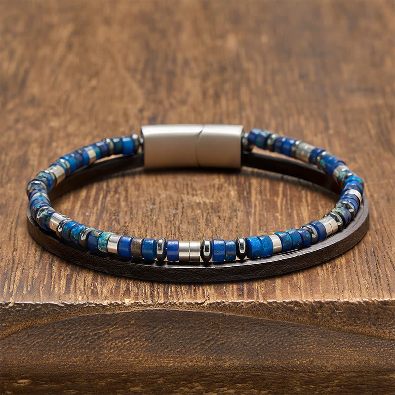 Buddha Stones ラピスラズリ・トゥルース ダブルラップレザーブレスレット - 円筒形ラピスラズリ（手首周り：19～20cm） - image 0