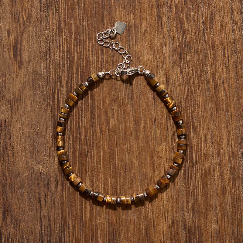 Buddha Stones アメジスト、タイガーアイ、ローズクォーツ、ブルースポットジャスパー、ブラックオブシディアンを使用した、落ち着いた雰囲気の平たいビーズブレスレット - image 6