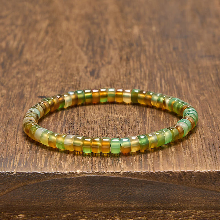 Buddha Stones 天然グリーンアゲートのファセットカットロンデルヒーリングブレスレット - グリーンアゲート（手首周り：14～15cm） - image 0