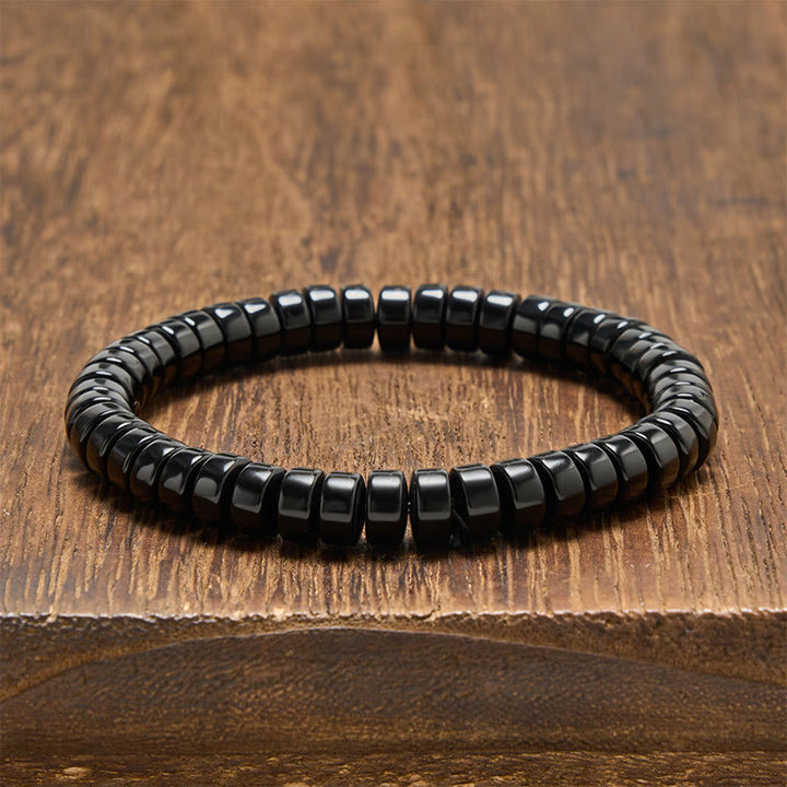 Buddha Stones 天然黒曜石のファセットカットストレートカットビーズ強さブレスレット - 黒曜石（手首周り：15～16cm） - image 0