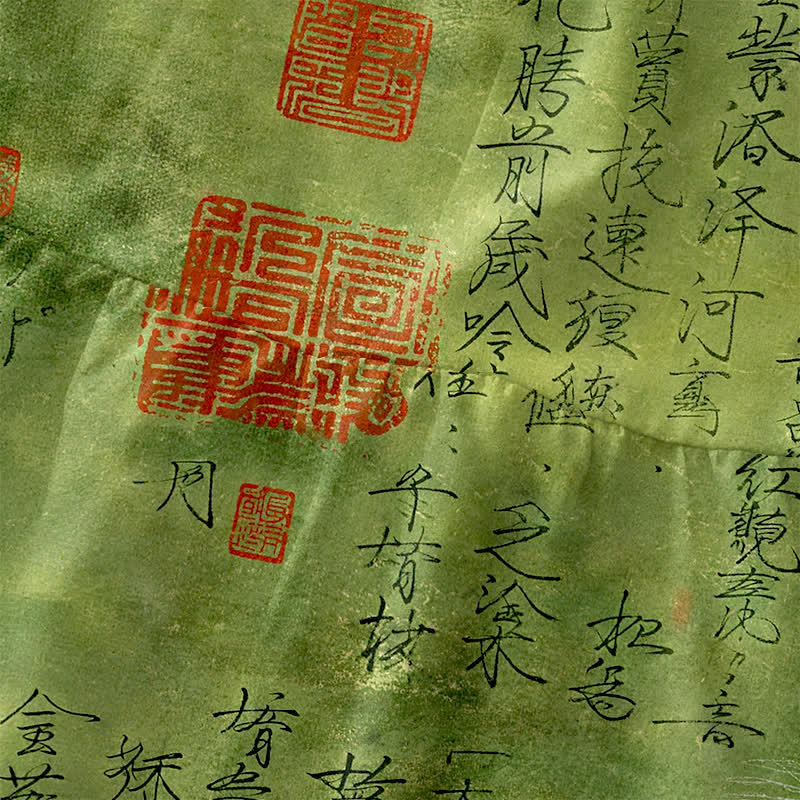 Buddha Stones 夏物カジュアル 中国書道印章柄 レディース ノースリーブ ミディ丈ワンピース ポケット付き - image 1