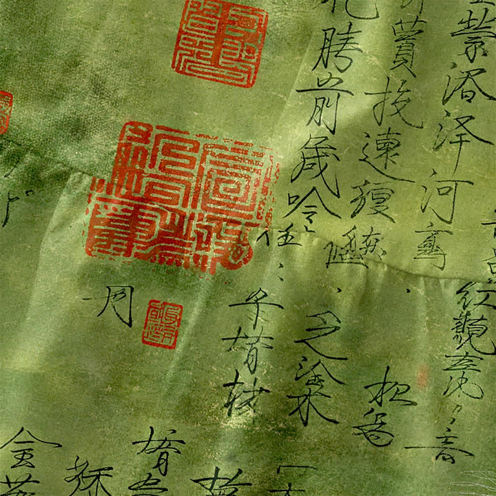 Buddha Stones 夏物カジュアル 中国書道印章柄 レディース ノースリーブ ミディ丈ワンピース ポケット付き - image 1