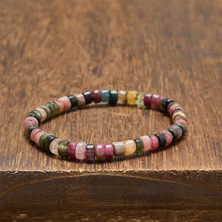 Buddha Stones マルチカラートルマリンの保護ファセットカットタブレットビーズブレスレット - image 3