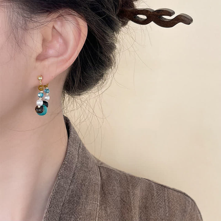 Buddha Stones ターコイズとタイガーアイパールの手作りお守りピアス - image 2