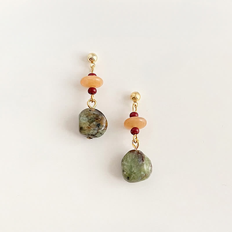 Buddha Stones ウナカイトカルセドニーバランスティアドロップイヤリング - image 1