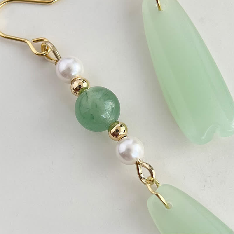 Buddha Stones グリーンアベンチュリンパールリュウリティアドロップ幸運イヤリング - image 3