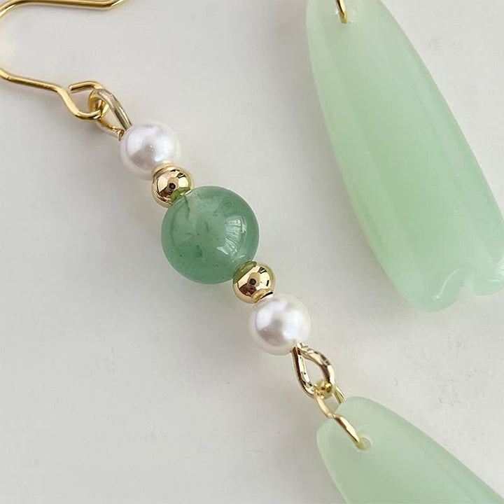 Buddha Stones グリーンアベンチュリンパールリュウリティアドロップ幸運イヤリング - image 3