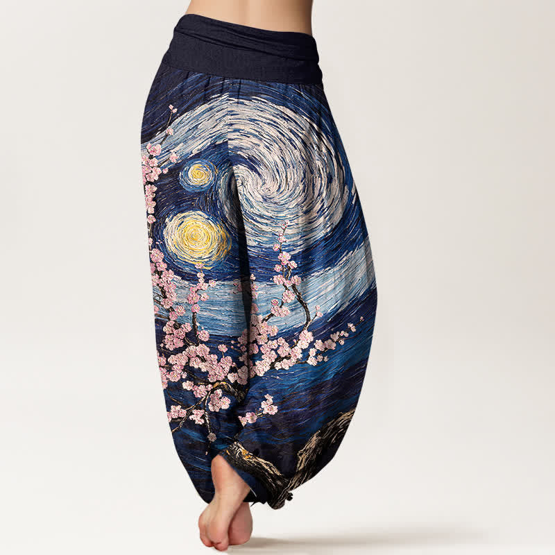 Buddha Stones 純綿素材、星空模様の渦巻き柄、ウエストゴム入りレディースハーレムパンツ - image 1
