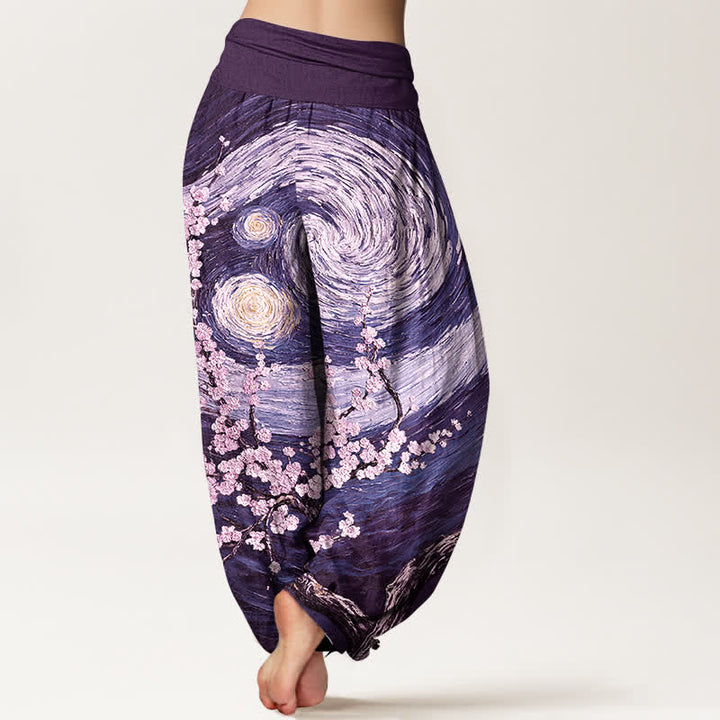 Buddha Stones 純綿素材、星空模様の渦巻き柄、ウエストゴム入りレディースハーレムパンツ - image 6