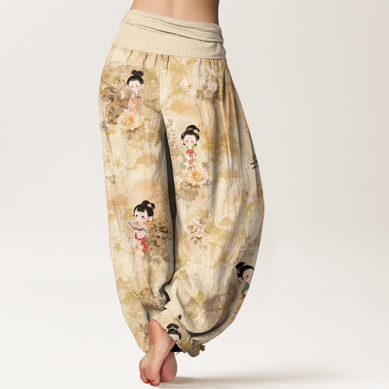 Buddha Stones ピュアコットン ヴィンテージフローラル柄 レディース ゴムウエスト ハーレムパンツ - image 1