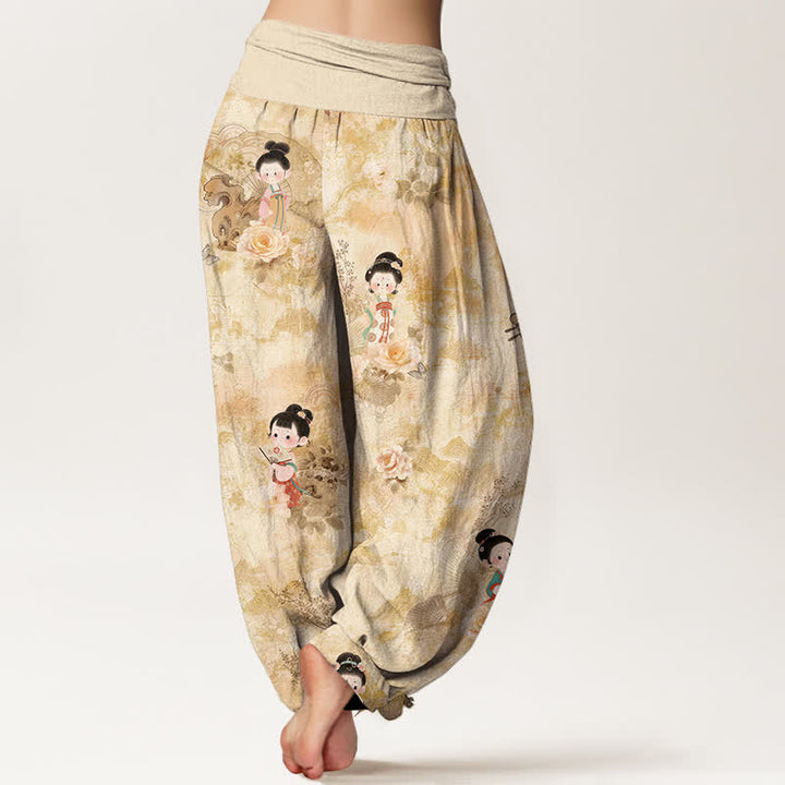 Buddha Stones ピュアコットン ヴィンテージフローラル柄 レディース ゴムウエスト ハーレムパンツ - image 1