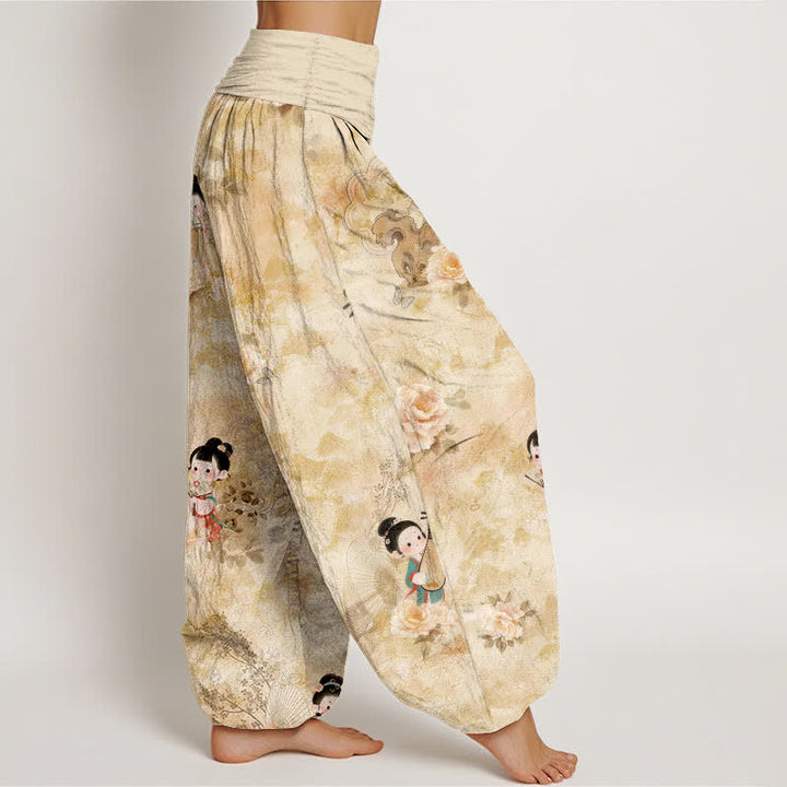 Buddha Stones ピュアコットン ヴィンテージフローラル柄 レディース ゴムウエスト ハーレムパンツ - image 2