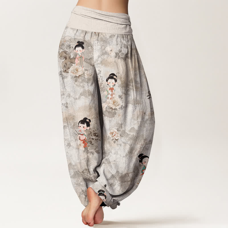 Buddha Stones ピュアコットン ヴィンテージフローラル柄 レディース ゴムウエスト ハーレムパンツ - image 6