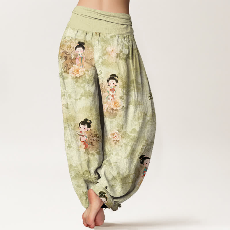 Buddha Stones ピュアコットン ヴィンテージフローラル柄 レディース ゴムウエスト ハーレムパンツ - image 9