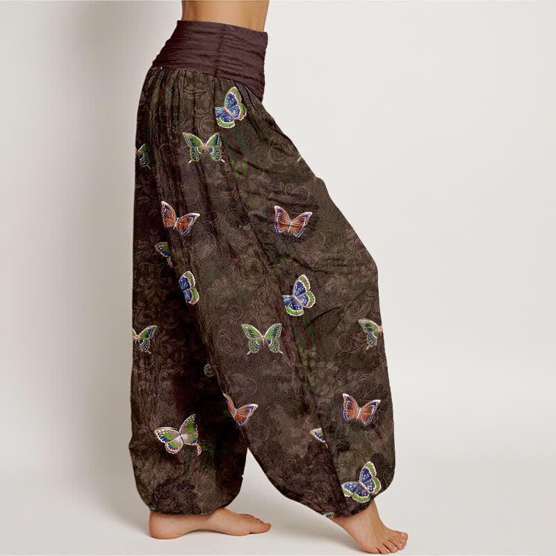 Buddha Stones 純綿素材、蝶と蔓模様のレディース用ゴムウエストハーレムパンツ - image 10