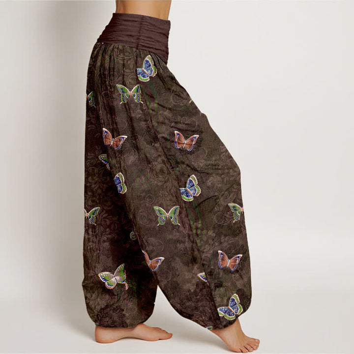Buddha Stones 純綿素材、蝶と蔓模様のレディース用ゴムウエストハーレムパンツ - image 10