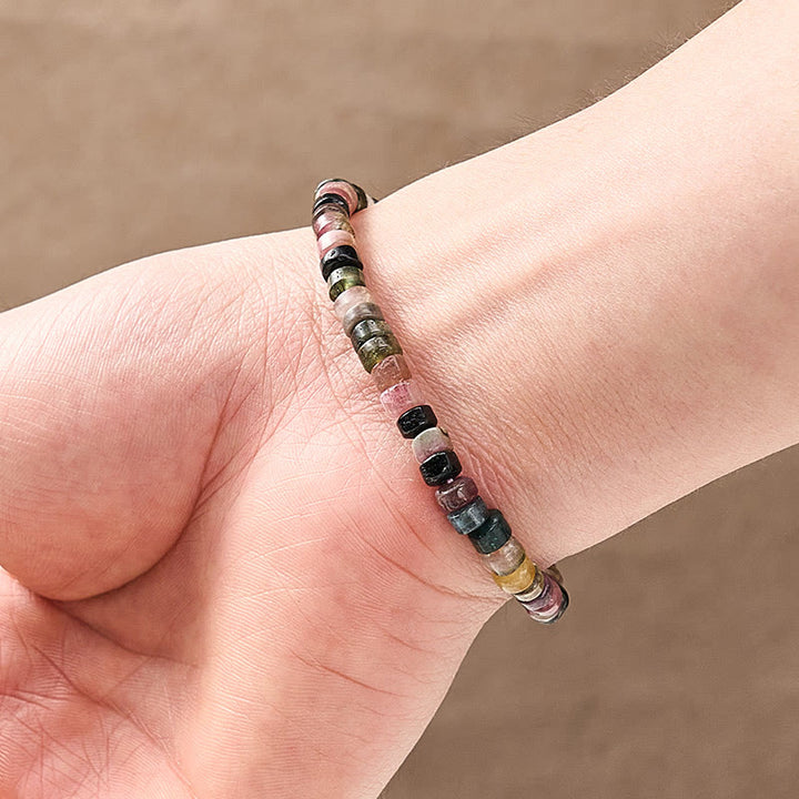 Buddha Stones マルチカラートルマリンの保護ファセットカットタブレットビーズブレスレット - image 5