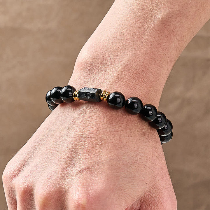 Buddha Stones ブラックオブシディアンとブラックトルマリンのプロテクションミニマリストラウンドビーズブレスレット - image 19