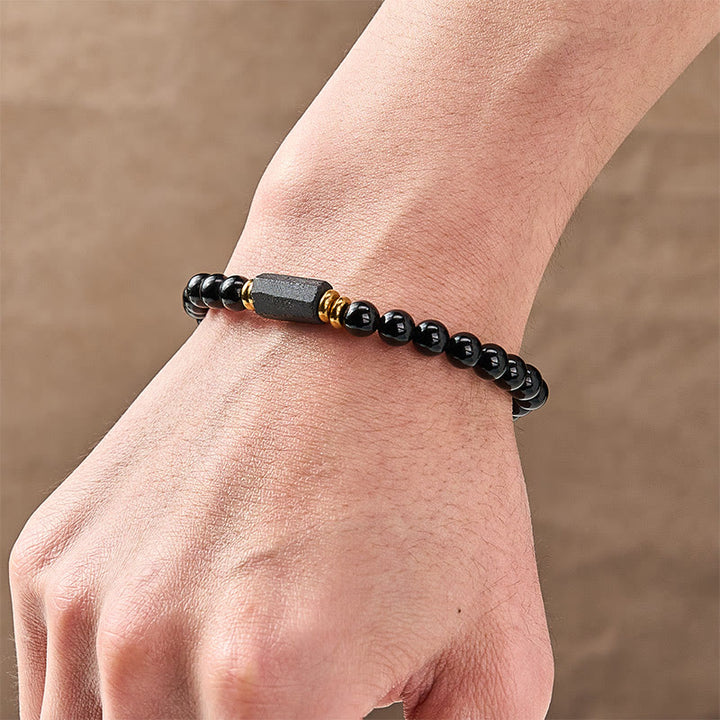 Buddha Stones ブラックオブシディアンとブラックトルマリンのプロテクションミニマリストラウンドビーズブレスレット - image 5