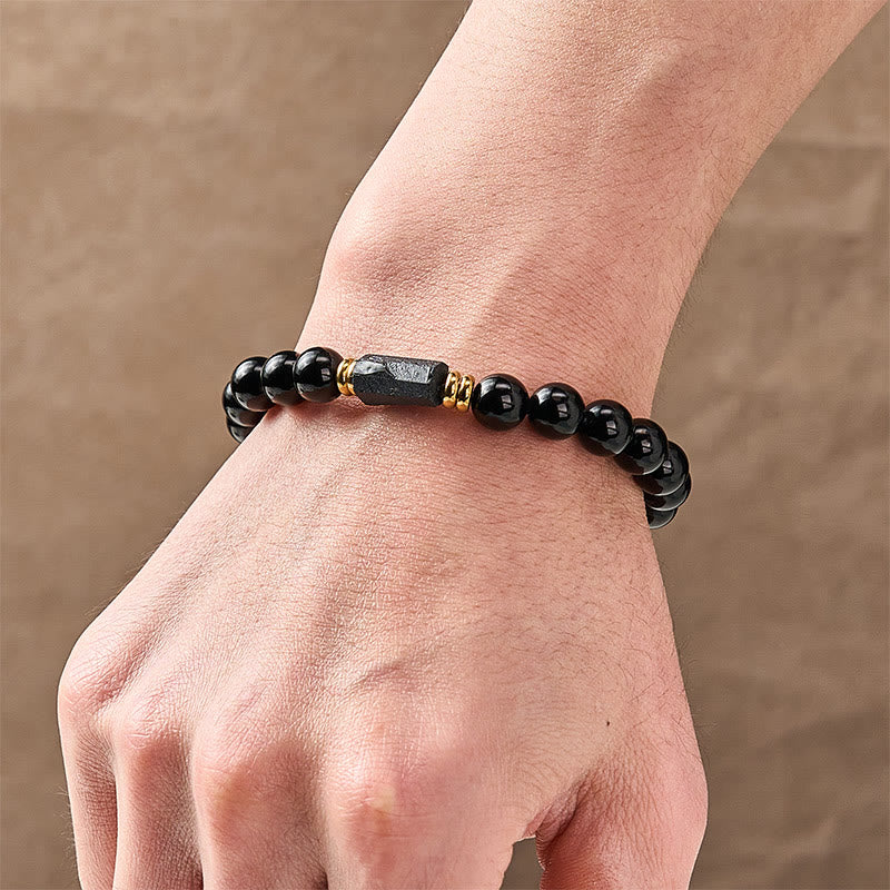 Buddha Stones ブラックオブシディアンとブラックトルマリンのプロテクションミニマリストラウンドビーズブレスレット - image 13