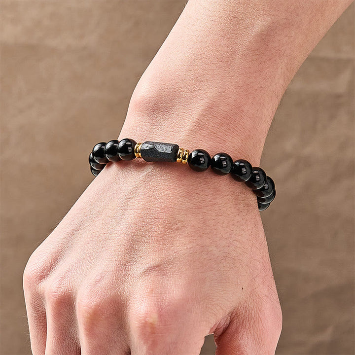 Buddha Stones ブラックオブシディアンとブラックトルマリンのプロテクションミニマリストラウンドビーズブレスレット - image 13