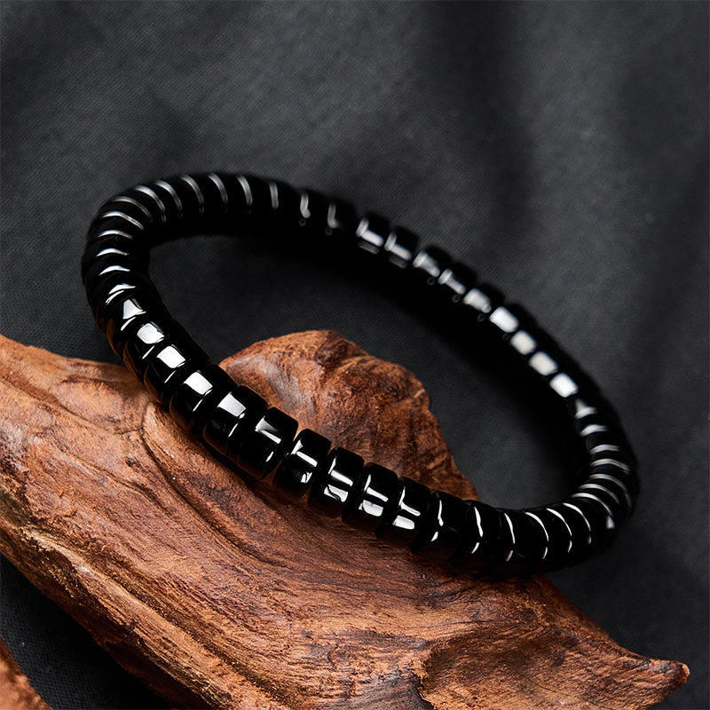 Buddha Stones 天然黒曜石のファセットカットストレートカットビーズ強さブレスレット - image 1