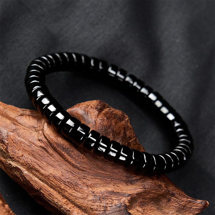 Buddha Stones 天然黒曜石のファセットカットストレートカットビーズ強さブレスレット - image 1
