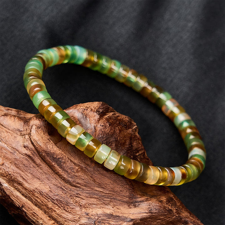 Buddha Stones 天然グリーンアゲートのファセットカットロンデルヒーリングブレスレット - image 3