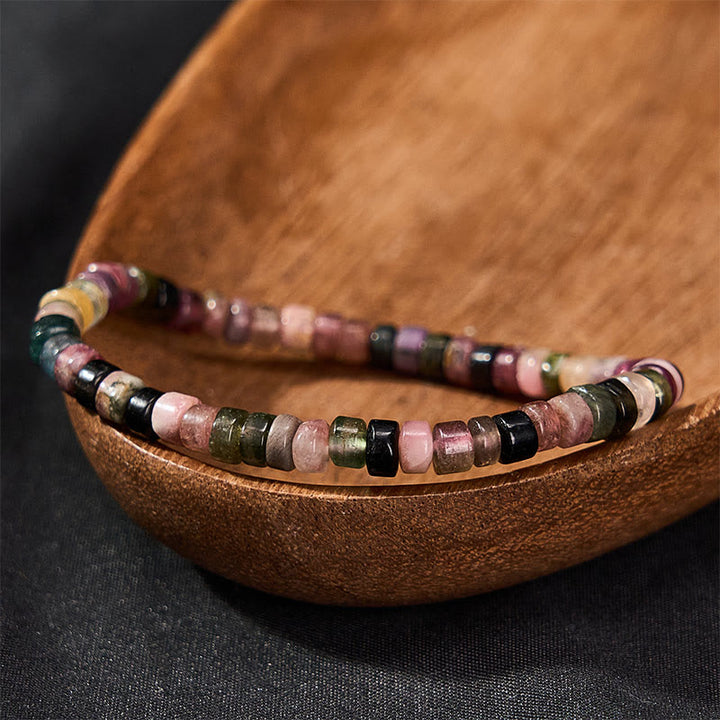 Buddha Stones マルチカラートルマリンの保護ファセットカットタブレットビーズブレスレット - トルマリン（手首周り：15～16cm） - image 0