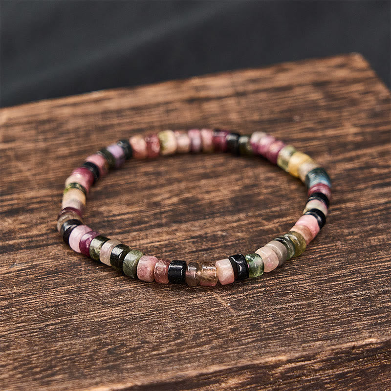 Buddha Stones マルチカラートルマリンの保護ファセットカットタブレットビーズブレスレット - image 2