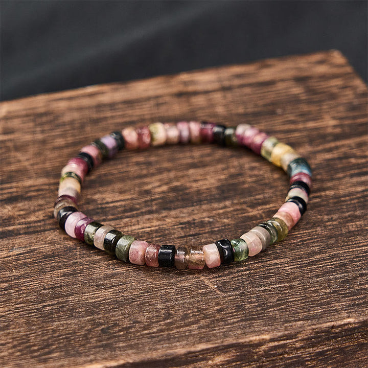 Buddha Stones マルチカラートルマリンの保護ファセットカットタブレットビーズブレスレット - image 2