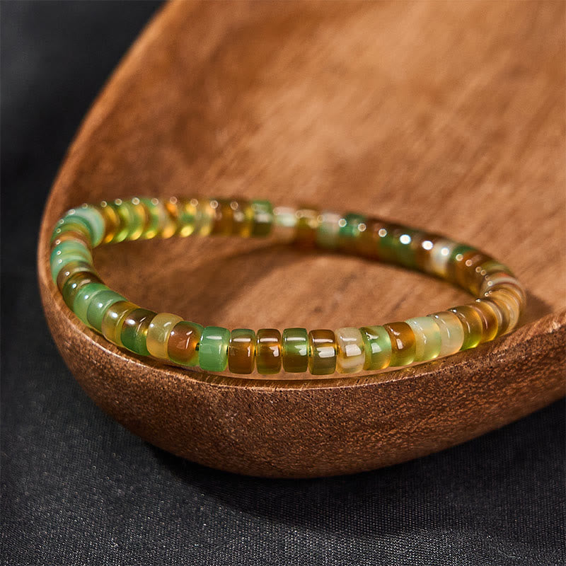 Buddha Stones 天然グリーンアゲートのファセットカットロンデルヒーリングブレスレット - image 1
