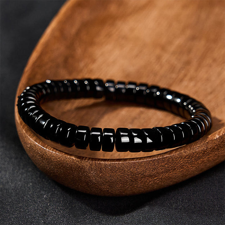 Buddha Stones 天然黒曜石のファセットカットストレートカットビーズ強さブレスレット - image 2