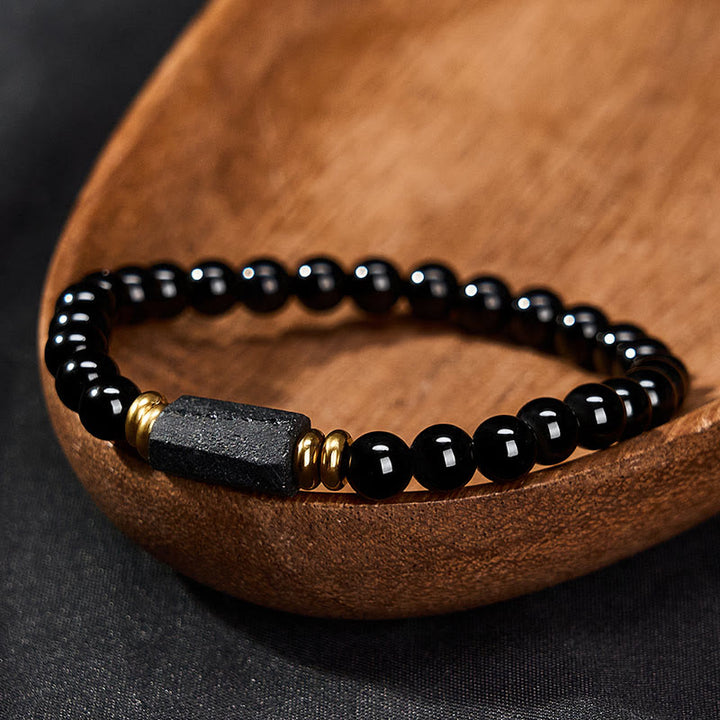 Buddha Stones ブラックオブシディアンとブラックトルマリンのプロテクションミニマリストラウンドビーズブレスレット - image 2