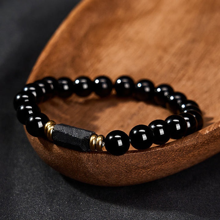 Buddha Stones ブラックオブシディアンとブラックトルマリンのプロテクションミニマリストラウンドビーズブレスレット - image 10