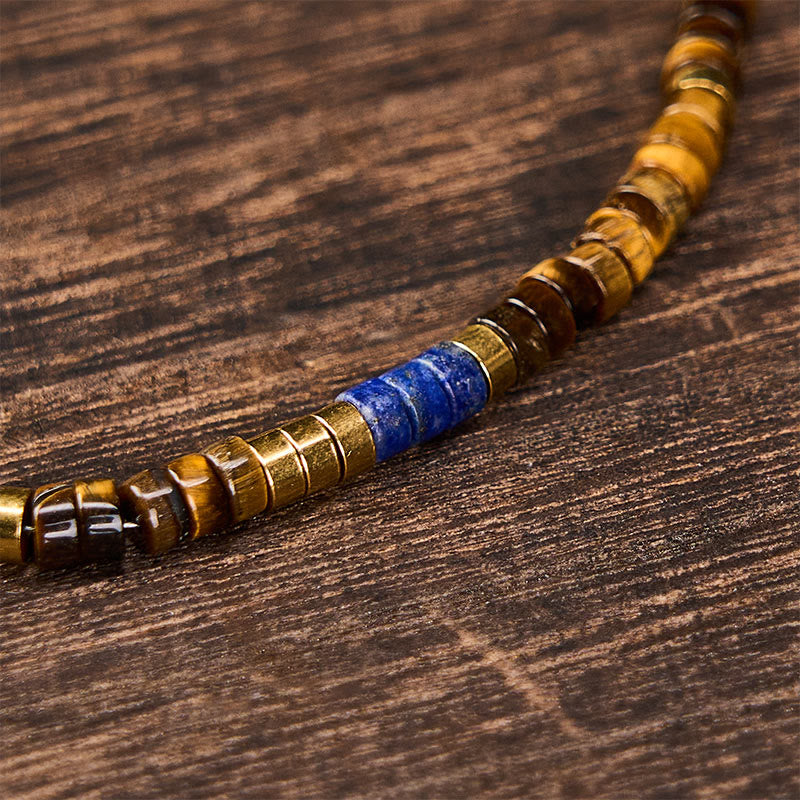 Buddha Stones ラピスラズリとタイガーアイのスクエアビーズブレスレット - image 4