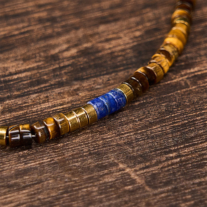 Buddha Stones ラピスラズリとタイガーアイのスクエアビーズブレスレット - image 4